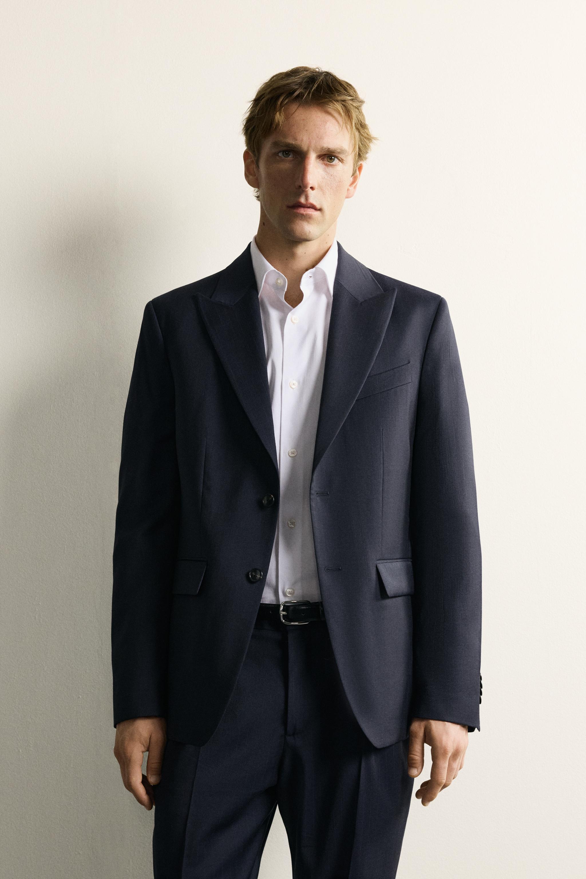 REGULAR FIT 100% WOOL PINSTRIPE SUIT BLAZER